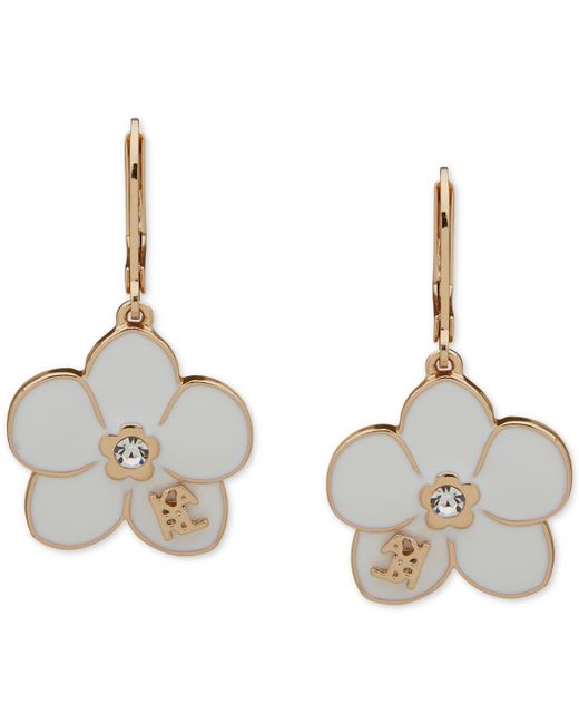 Karl Lagerfeld Gold-Tone Pave Flower Logo Drop Earrings
