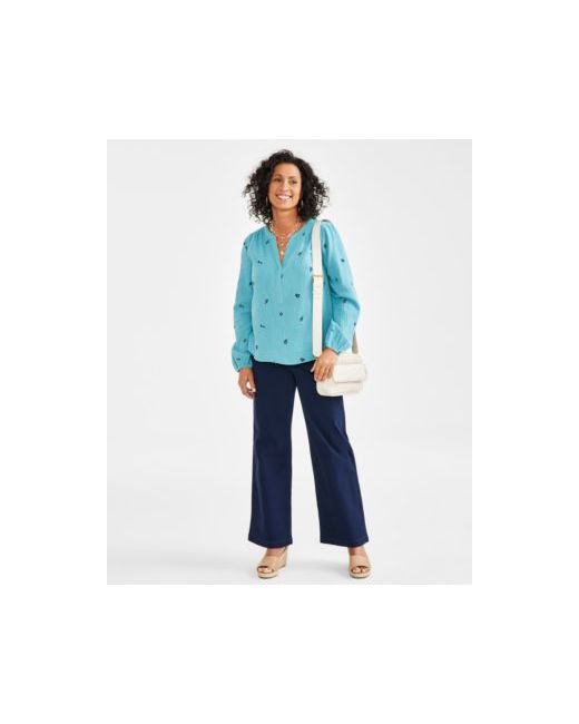 Style & Co Style Co Embroidered Gauze Blouse Wide Leg Jeans Created For