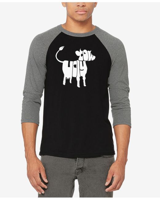 La Pop Art Raglan Baseball 3/4 Sleeve Holy Cow Word Art T-shirt Black