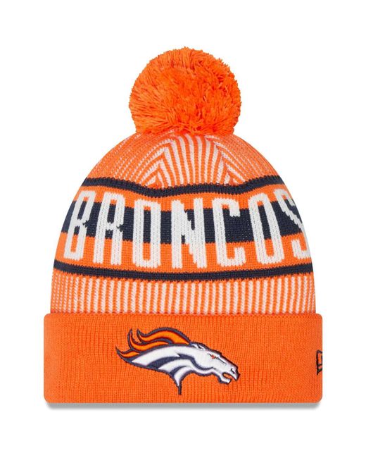 New Era Denver Broncos Striped Cuffed Knit Hat with Pom