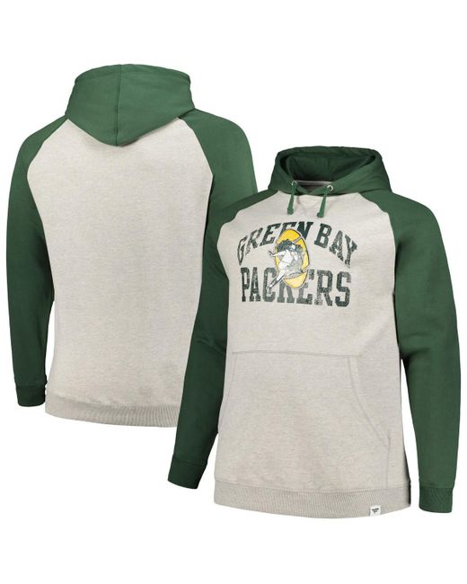 Profile Green Distressed Bay Packers Big and Tall Favorite Arch Throwback Raglan Pullover Hoodie