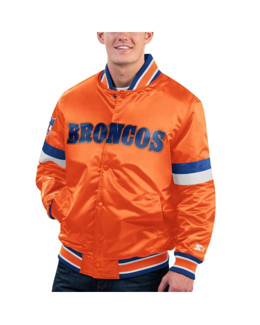 Starter Distressed Denver Broncos Gridiron Classics Home Game Satin Full-Snap Varsity Jacket