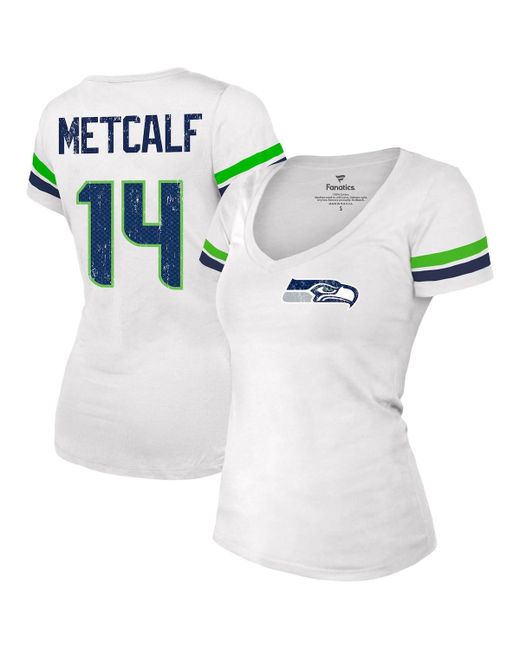 Fanatics Dk Metcalf Distressed Seattle Seahawks Fashion Player Name and Number V-Neck T-shirt