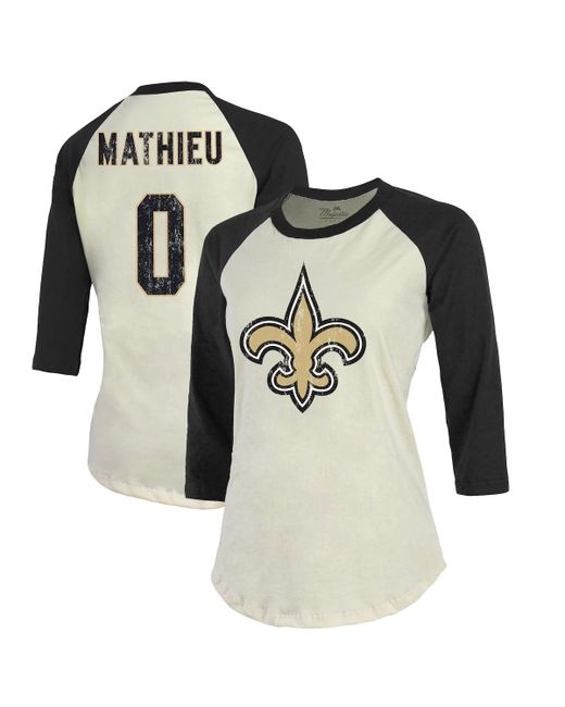 Majestic Threads Tyrann Mathieu Black New Orleans Saints Name Number Raglan 3/4 Sleeve T-shirt