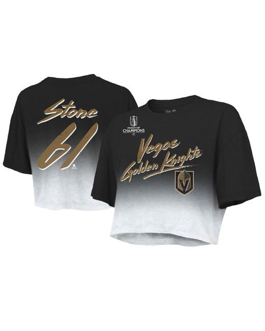 Majestic Threads Mark Stone Vegas Golden Knights 2023 Stanley Cup Champions Name and Number Dip-Dye Cropped T-shirt