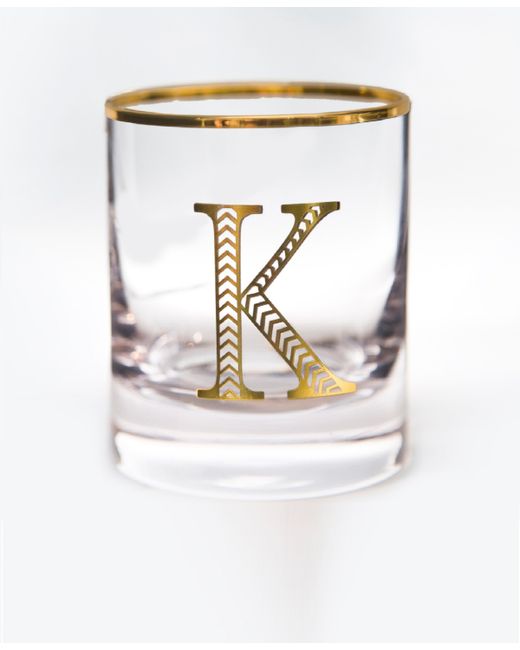 Qualia Glass Monogram Rim and Letter K Double Old Fashioned Glasses Set Of 4