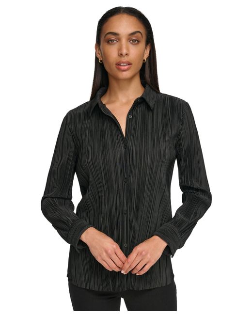 Calvin Klein Plisse Long-Sleeve Button Down Shirt