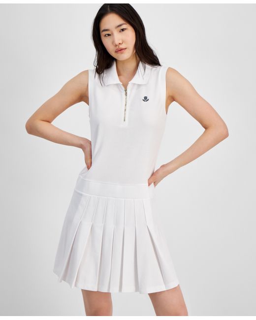 Tommy Hilfiger Collared Pleated Sleeveless A-Line Dress