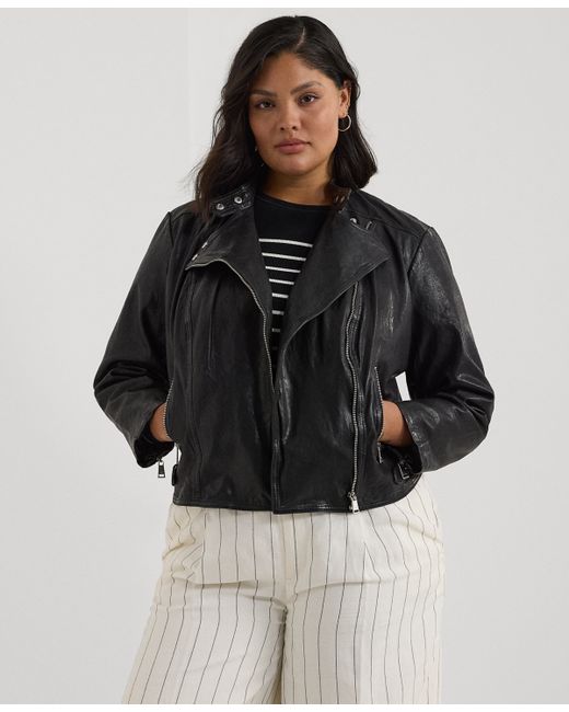 Lauren Ralph Lauren Plus Leather Moto Jacket