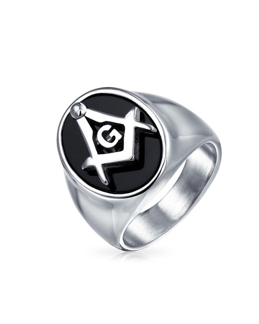 Bling Jewelry Square Compass Black Oval Signet Freemason Masonic Ring For Stainless Steel