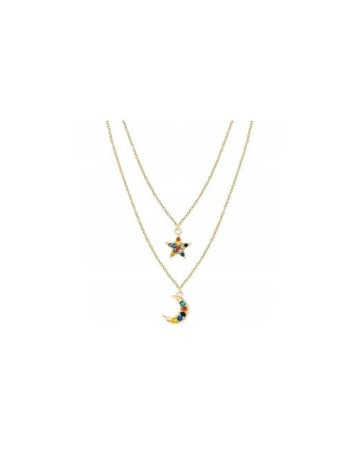 Hollywood Sensation Moon and Star Necklace with Rainbow Cubic Zirconia Stones