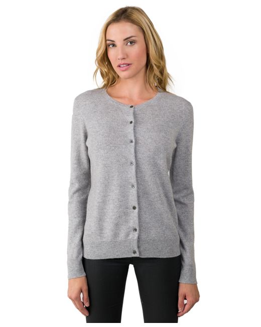 Jennie Liu 100 Cashmere Button Front Long Sleeve Crewneck Cardigan Sweater