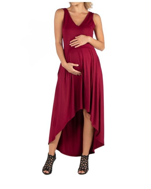 24seven Comfort Apparel Sleeveless Fit and Flare High Low Maternity Dress