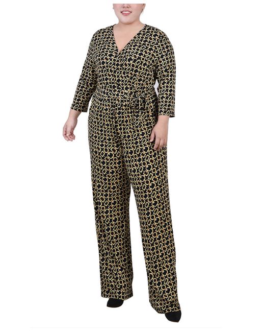 Ny Collection Plus 3/4 Sleeve Belted Jumpsuit