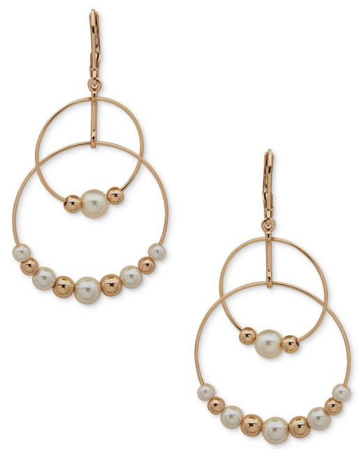 AK Anne Klein Gold-Tone Imitation Pearl Beaded Ring Orbital Drop Earrings