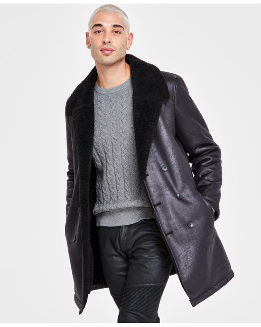 I.N.C. International Concepts Beau Regular-Fit Faux-Leather Fleece-Lined Overcoat Created for Macy