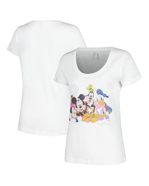 Mad Engine Distressed Mickey and Friends Group Scoop Neck T-shirt