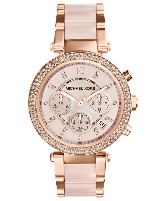 Michael Kors Chronograph Parker Blush and Rose Gold-Tone Stainless Steel Bracelet Watch 39mm