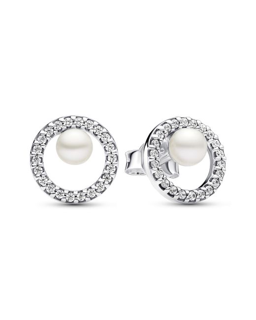 Pandora Treated Freshwater Cultured Pearl Pave Halo Stud Earrings