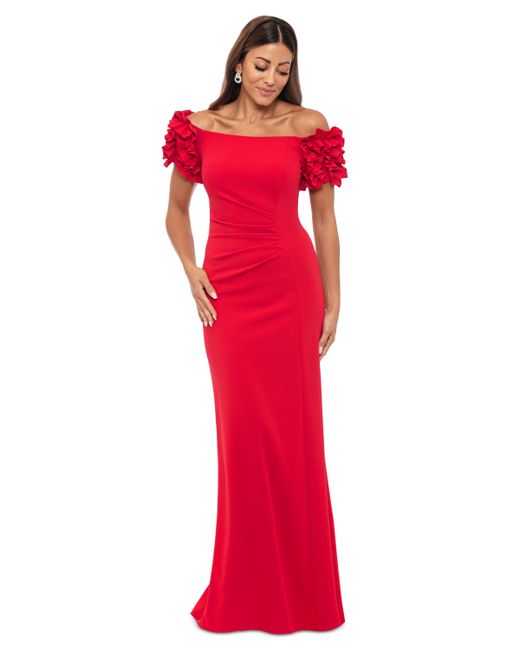Xscape Petite Off-the-Shoulder Ruffle-Sleeve Gown