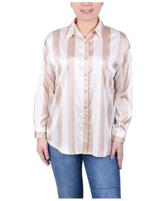 Ny Collection Petite Long Sleeve Striped Satin Blouse