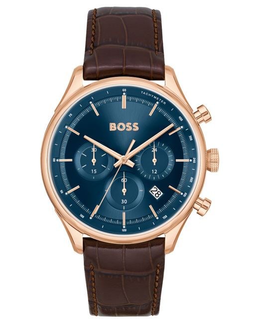 Boss Gregor Quartz Chronograph Mock Genuine-Grained Leather Strap Watch 45mm