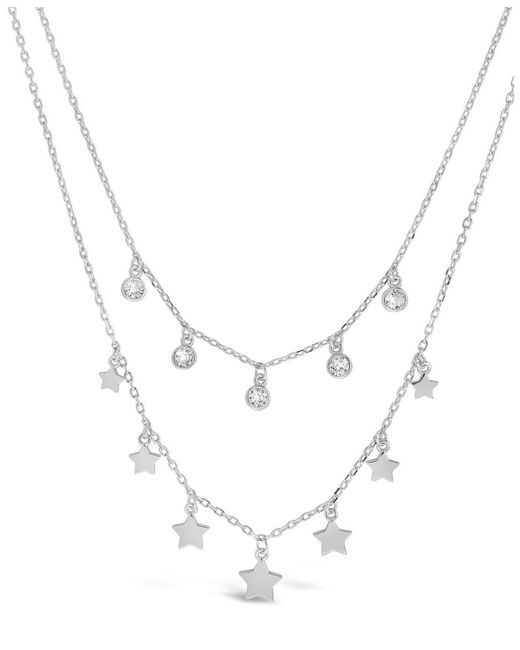 Sterling Forever Bezel Cubic Zirconia and Star Layered Necklace