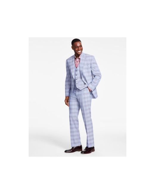 Tayion Collection Classic Fit Plaid Vested Suit Separates