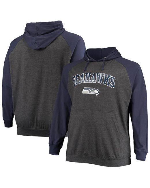 Fanatics College Heathered Charcoal Seattle Seahawks Big and Tall Lightweight Raglan Pullover Hoodie