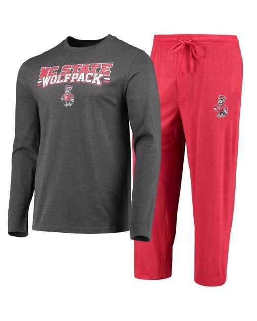 Concepts Sport Heathered Charcoal Distressed Nc State Wolfpack Meter Long Sleeve T-shirt and Pants Sleep Set