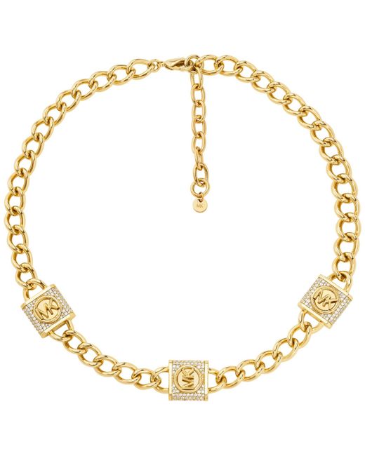 Michael Kors Cubic Zirconia Pave Station Lock Chain Necklace