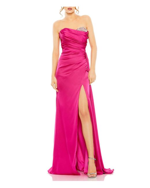 Mac Duggal Strapless Embellished Sweetheart Neckline Satin Gown