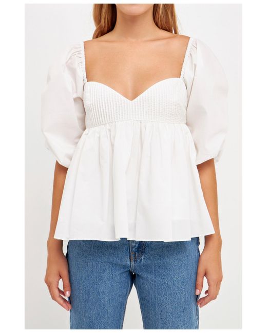 English Factory Sleeve Cinched Pin tuck Top