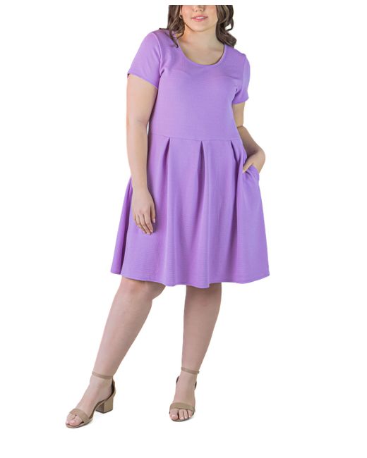 24seven Comfort Apparel Plus Scoop Neck Knee Length Pocket Dress
