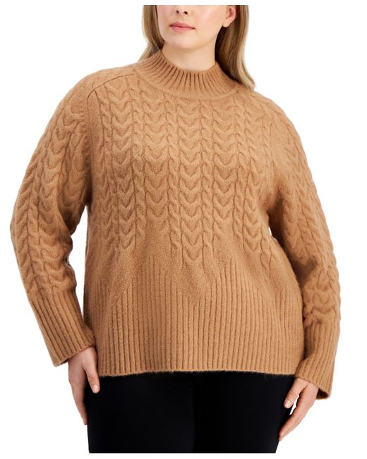 Calvin Klein Plus Cable-Knit Mock Neck Sweater