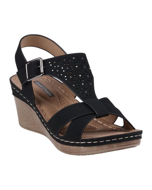 GC Shoes Embellished T-Strap Slingback Wedge Sandals