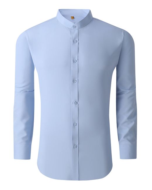 Suslo Couture Slim Fit Solid Performance Collarless Button Down Shirt