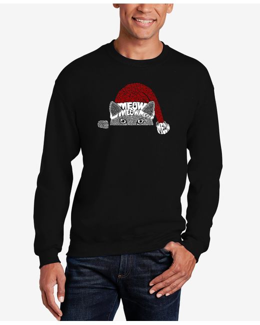 La Pop Art Christmas Peeking Cat Word Art Crewneck Sweatshirt
