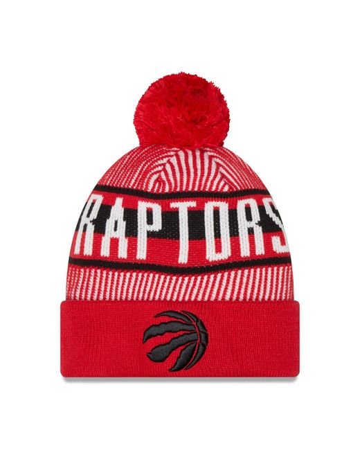 New Era Toronto Raptors Striped Cuffed Pom Knit Hat