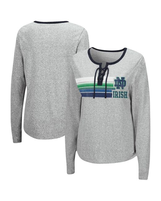 Colosseum Heathered Distressed Notre Fighting Irish Sundial Tri-Blend Long Sleeve Lace-Up T-shirt