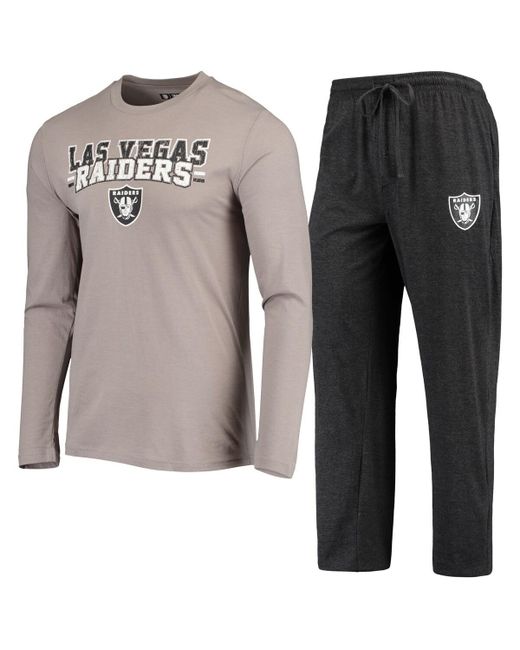 Concepts Sport Silver Las Vegas Raiders Meter Long Sleeve T-shirt and Pants Sleep Set