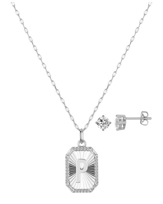 Unwritten Cubic Zirconia Initial Pendant Necklace and Stud Earring Set