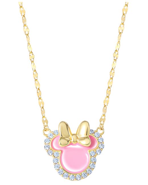 Disney Cubic Zirconia Pink Enamel Minnie Mouse 18 Pendant Necklace 18k Gold-Plated Sterling