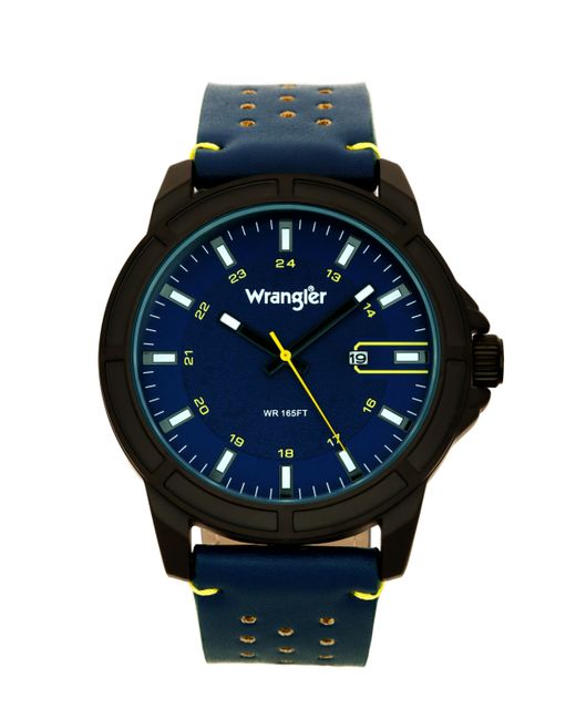Wrangler 48MM Ip Black Case Dial White Index Markers Sand Satin Analog Date Function Yellow Second Hand Strap with