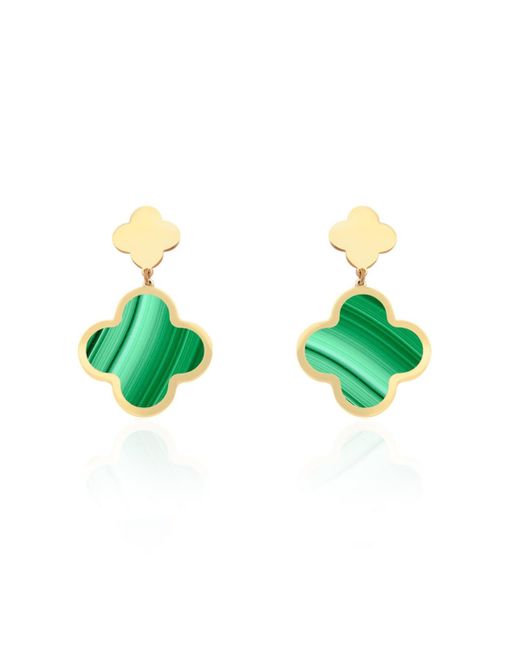The Lovery Malachite and Gold Clover Drop Earrings