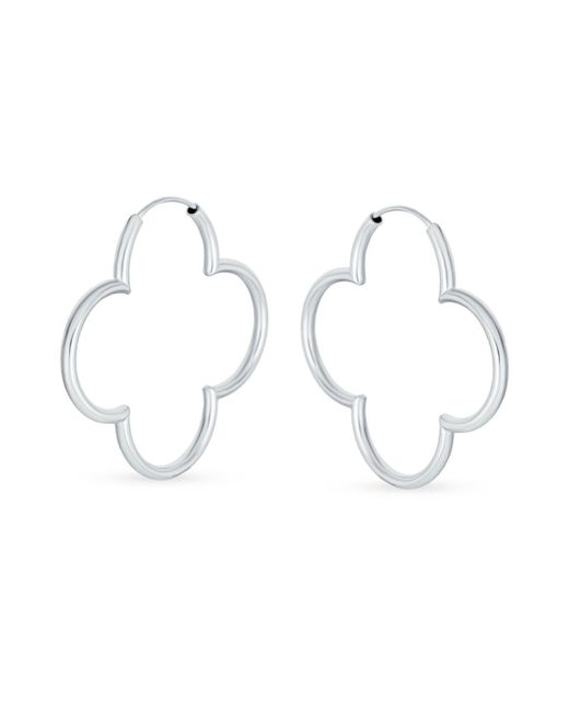 Bling Jewelry Simple Clover Flower Shaped Thin Tube Endless Hoop Earrings For Polished 925 Sterling 1.5 Diameter