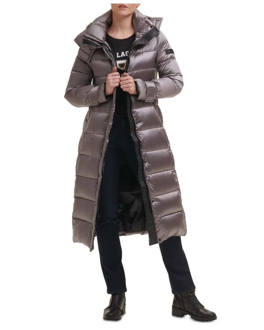 Karl Lagerfeld Belted Hooded Down Puffer Coat