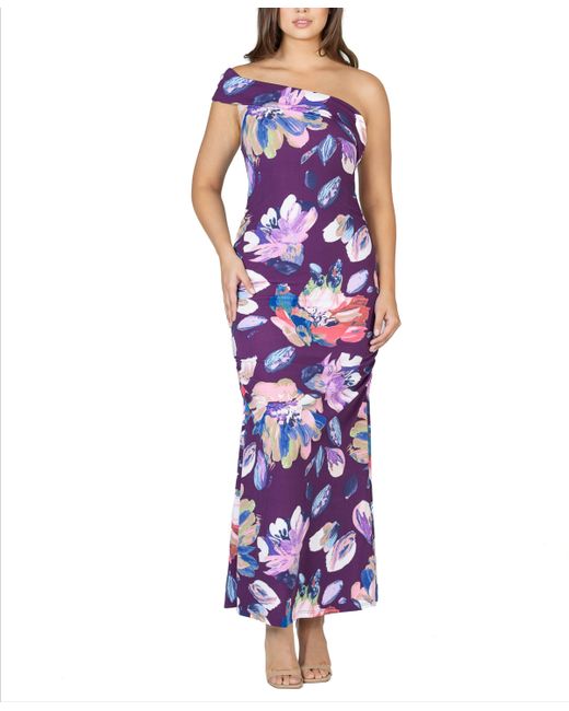 24seven Comfort Apparel Floral One Shoulder Rouched Maxi Dress