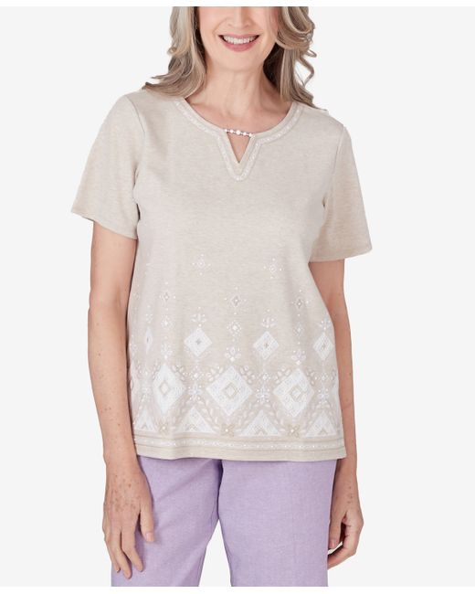 Alfred Dunner Garden Party Embroidered Diamond Border Short Sleeve Top