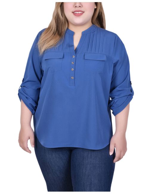 Ny Collection Plus Long Tab Sleeve Blouse with Pockets